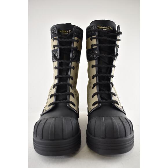 Dior D-Major Black Taupe Logo Military Combat Lace Up Tie Ankle Boots 38.5 - Picture 9 of 16